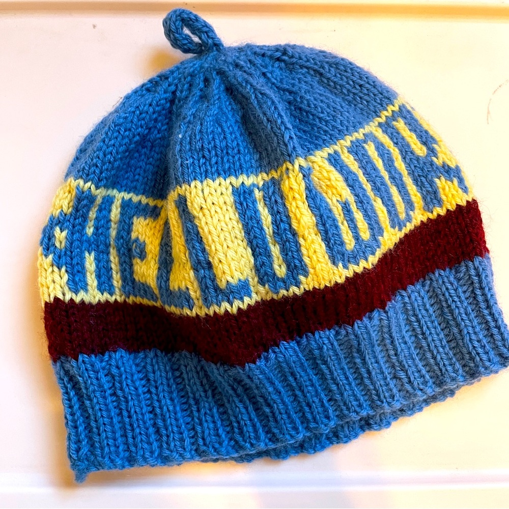 Handmade | Blue/Yellow/Red Handknit Hat for Programmers/Coders OS